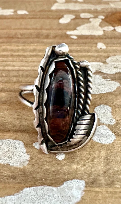 Women’s rings with peridot stones for sparkle -DEEP LOVE Handmade Large Oval Ring Sterling Silver, Mahogany Obsidian • Size 7