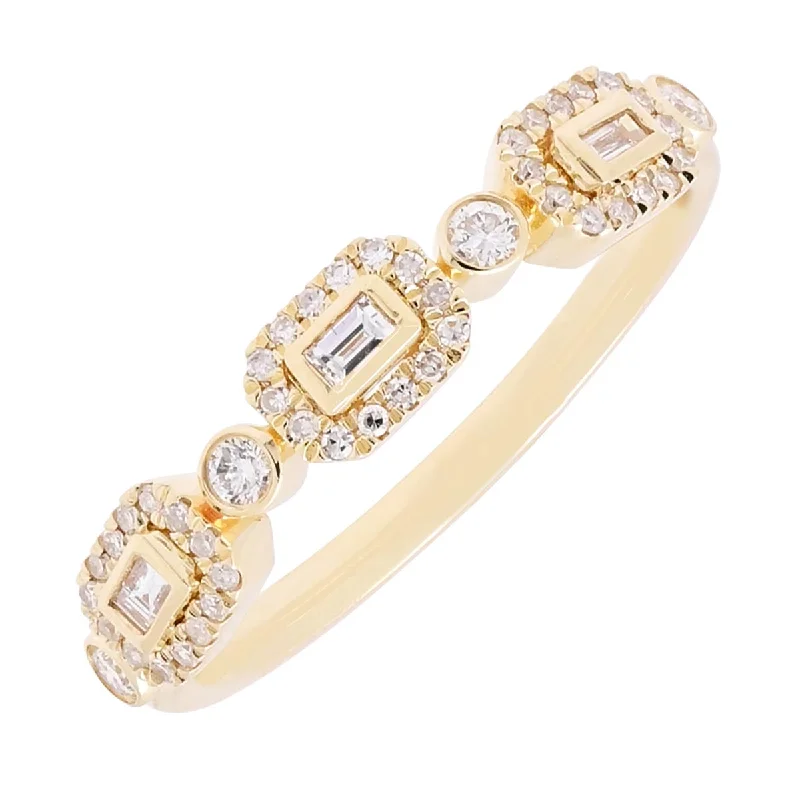 Women’s rings with faceted rose quartz shine -Diamond Emerald Cut Halo Ring in 14kt Yellow Gold (1/4ct tw)