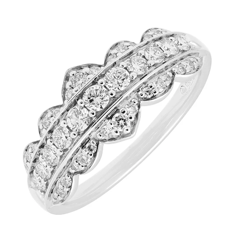 Women’s rings with etched wave band designs -Diamond Fashion Ring in 14kt White Gold (1/2ct tw)