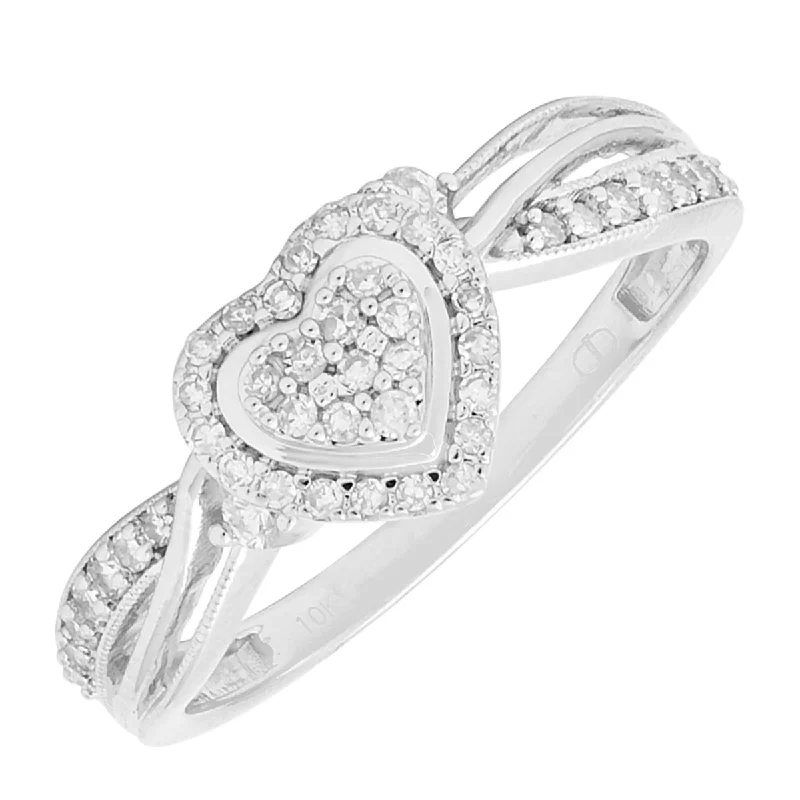 Women’s platinum rings with dazzling black diamonds -Diamond Heart Promise Ring in 10kt White and Rose Gold (1/4ct tw)