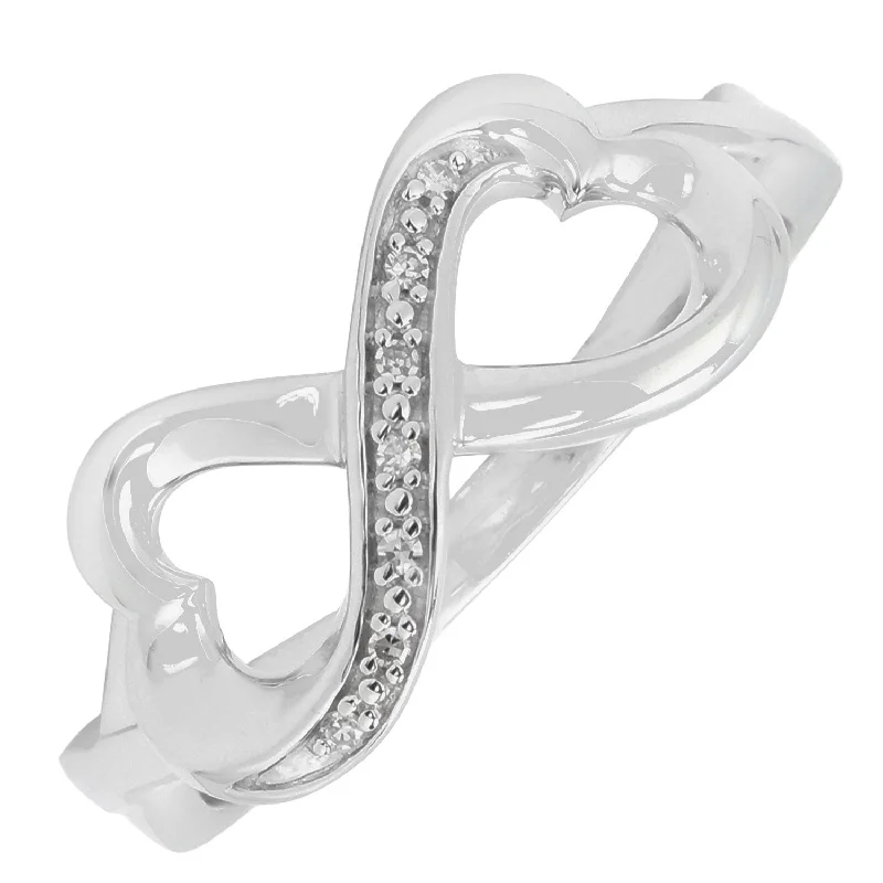 Women’s rings with etched initials for meaning -Infinity Heart Ring in Sterling Silver with Diamonds (.03ct tw)