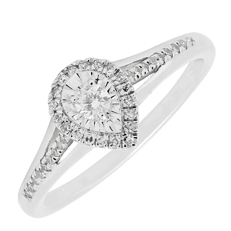 Women’s rings with crescent moonstone for charm -Diamond Pear Shape Ring in 10kt White Gold (1/5ct tw)