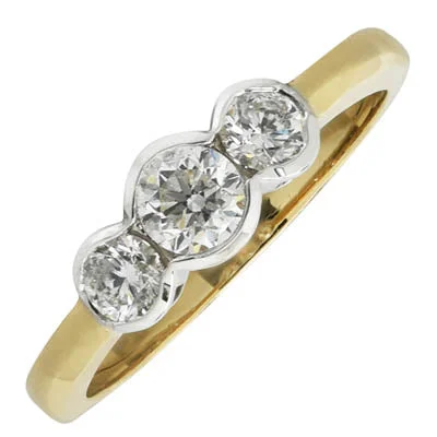 Women’s rings with rough sapphire for chic -Diamond Three Stone Bezel Engagement Ring in 14kt Yellow Gold (3/4ct tw)