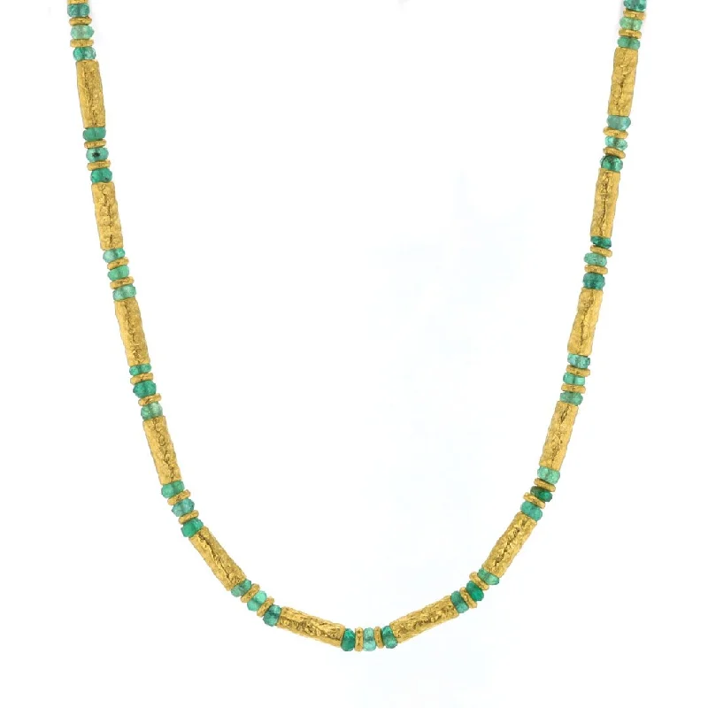 Trendy necklaces and pendants with statement pieces for a bold fashion statement-Emerald & 24K Gold Bead Necklace