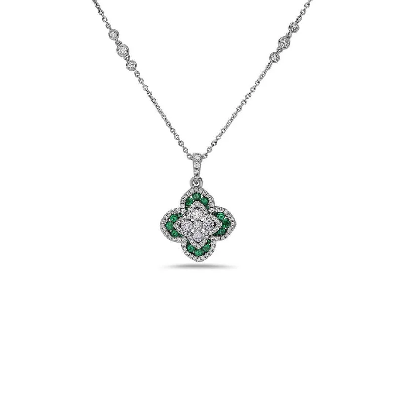 Beautiful necklaces and pendants with layered chains for a fashionable, chic look-17" Emerald & Diamond Pendant Necklace | M10270035