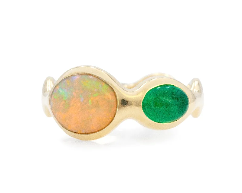 Women’s rings with tiger eye band warmth -Emerald & Opal Elsewhere Ring