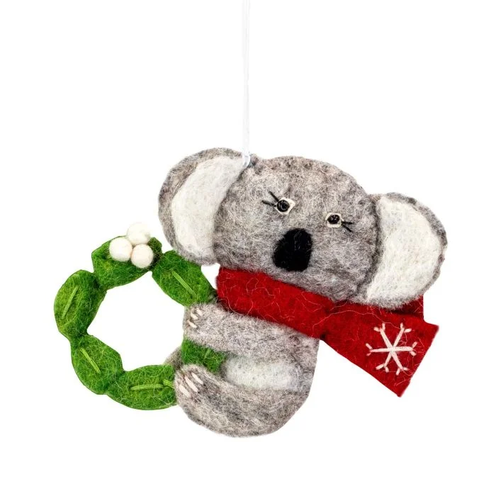 Best necklaces and pendants with rose gold for a warm and romantic appeal-Fair Trade Wool Felt Snowflake Koala Ornament