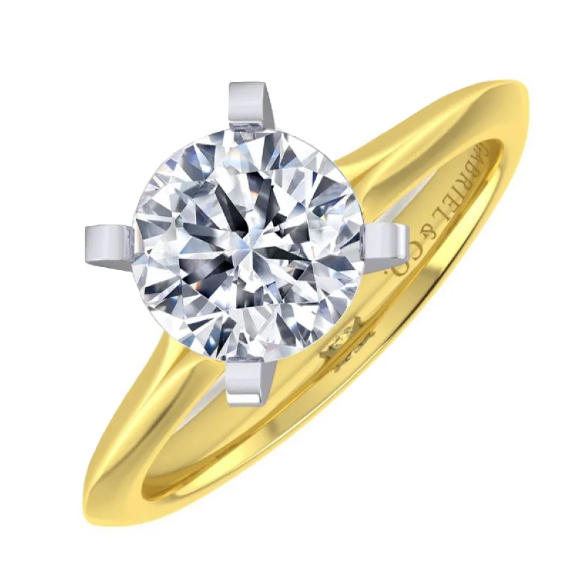 Women’s custom rings with engraved love messages -Gabriel Classic Solitaire Diamond Engagement Ring Setting in 14kt Yellow Gold