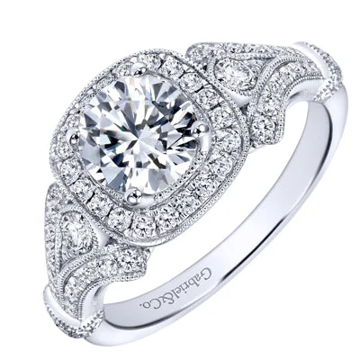 Women’s rings with matte silver for understated -Gabriel Delila Vintage Halo Diamond Engagement Ring Setting in 14kt White Gold (3/8ct tw)