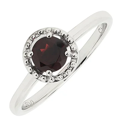 Women’s artisan rings with raw garnet texture -Garnet Ring in 10kt White Gold