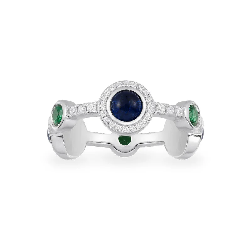 Women’s rings with lotus-inspired sapphire bands -Green and Blue Stones Ring