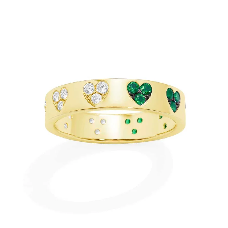 Women’s slim rings with pave sapphire accents -Green & White Heart Ring