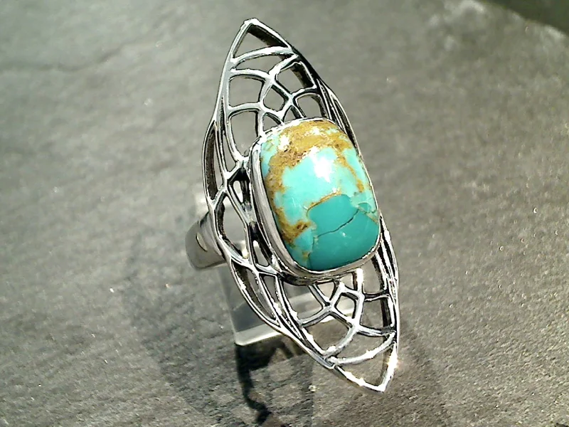 Women’s rings with mosaic opal for art -Size 10 Boulder Turquoise, Sterling Ring