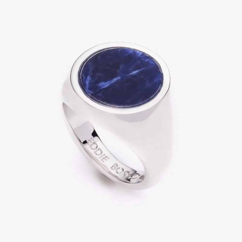 Women’s layered rings with mixed gemstone bands -INLAID SIGNET RING - LAPIS LAZULI