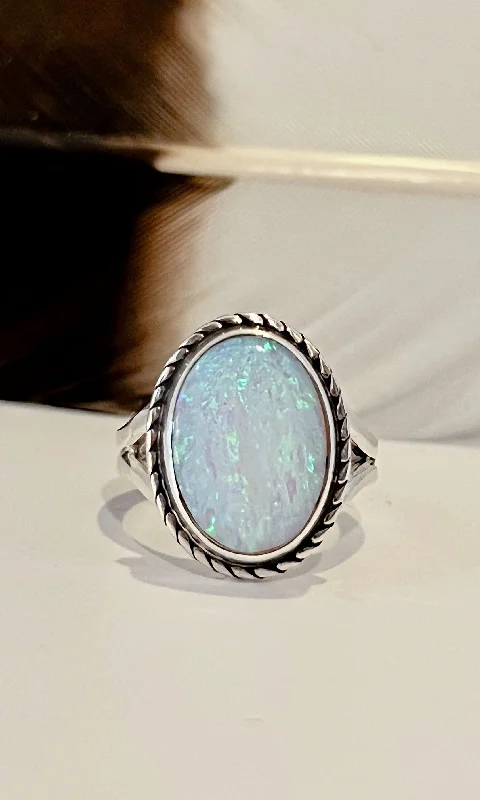 Women’s rings with starburst sapphire for radiance -WHAT A GEM Sterling Silver and Lab Opal Ring • Size 5 1/2