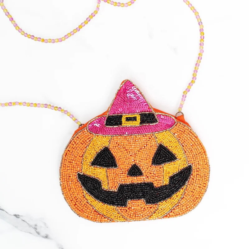 Unique necklaces and pendants with tree of life motifs for nature-inspired elegance-Jack-O-Lantern Beaded Purse