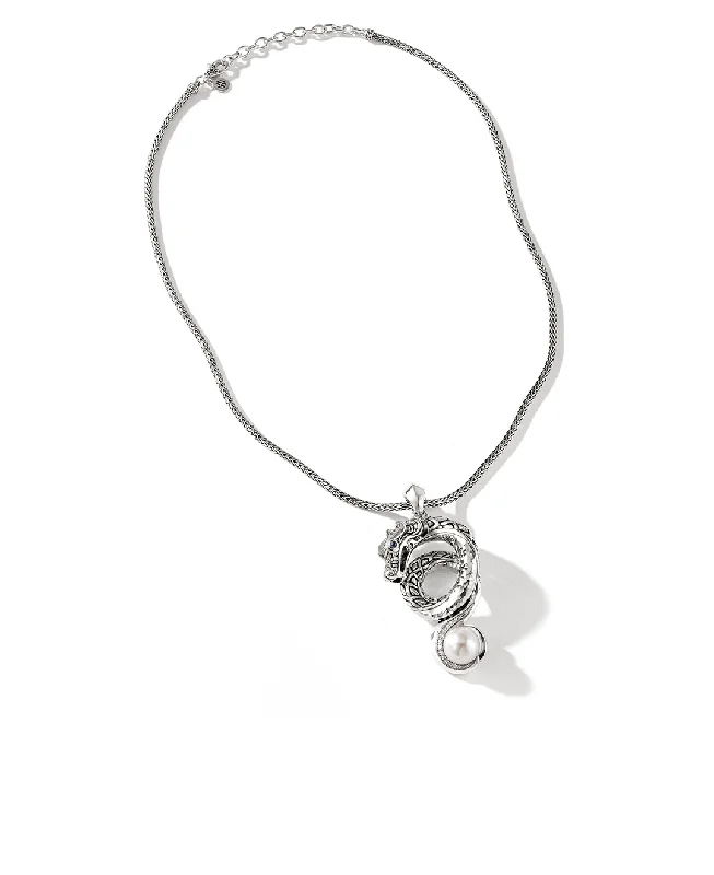 Beautiful necklaces and pendants with moon and star charms for a dreamy effect-John Hardy Hammered Silver Diamond Pendant Necklace with Fresh Water Pearl