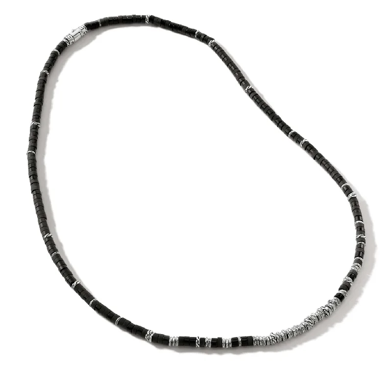 Best necklaces and pendants with opal gemstones for an iridescent glow-John Hardy Heishi Sterling Silver Necklace with Black Onyx Beads