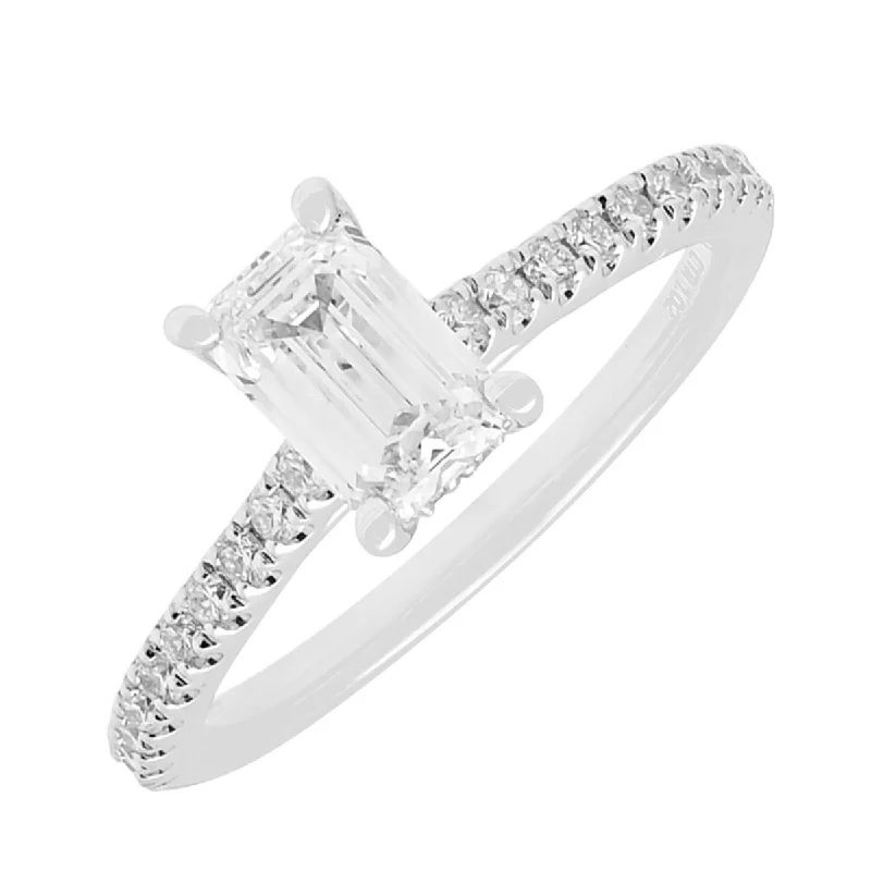 Women’s rings with clustered rose quartz stones -Lab Grown Emerald Cut Diamond Engagement Ring in 14kt White Gold (1 1/3ct tw)