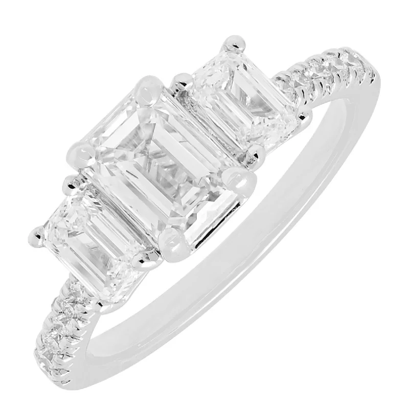 Women’s rings with crown-inspired topaz designs -Lab Grown Emerald Cut Diamond Three Stone Engagement Ring in 14kt White Gold (1 3/4ct tw)