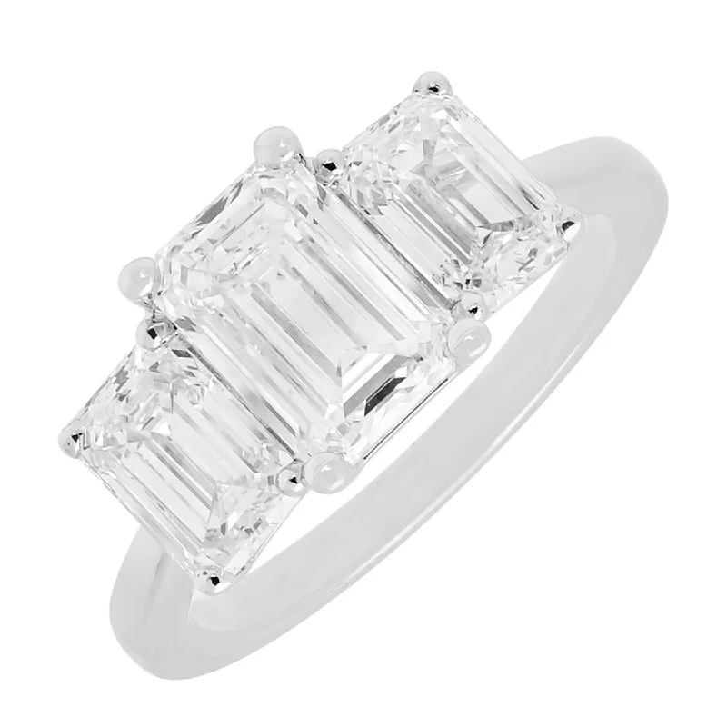 Women’s rings with black onyx for edge -Lab Grown Emerald Cut Diamond Three Stone Ring in 14kt White Gold (3ct tw)