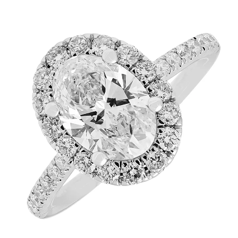 Women’s rings with polished peacock ore glow -Lab Grown Oval Diamond Halo Engagement Ring in 14kt White Gold (2ct tw)