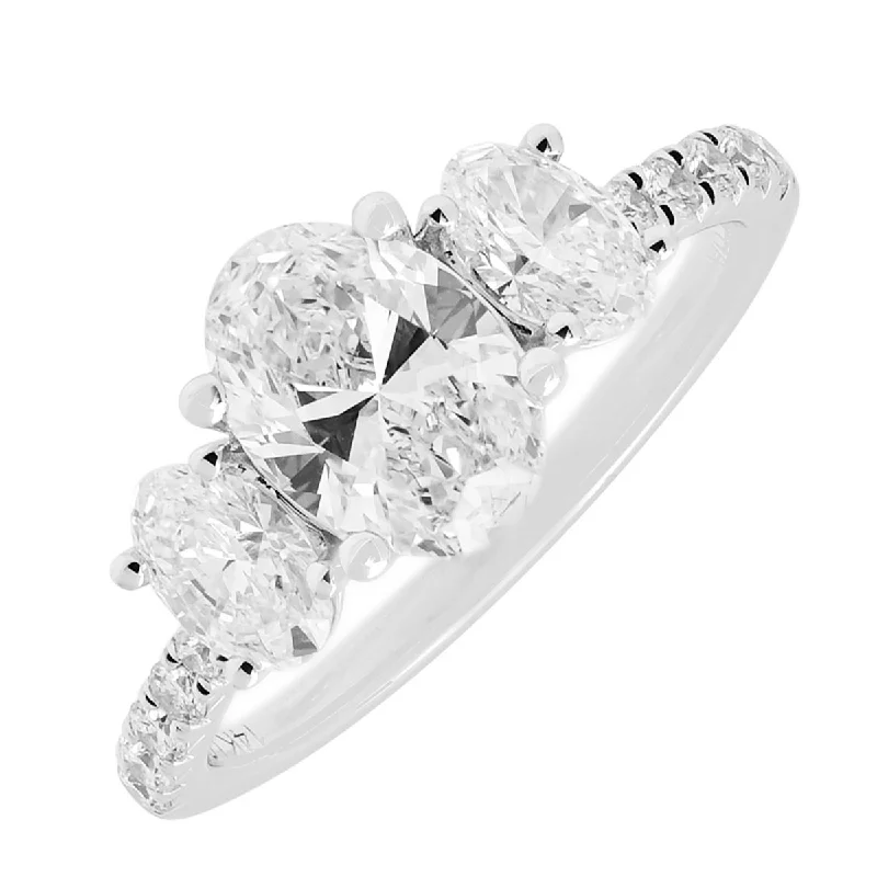 Women’s rings with spiral onyx for contrast -Lab Grown Oval Diamond Three Stone Engagement Ring in 14kt White Gold (1 3/4ct tw)