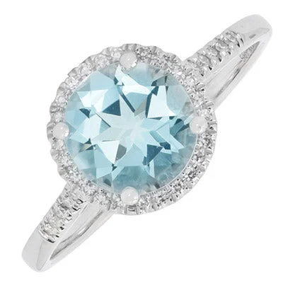 Women’s rings with stretch bands for ease -Madison L Aquamarine Halo Ring in 14kt White Gold with Diamonds (1/20ct tw)