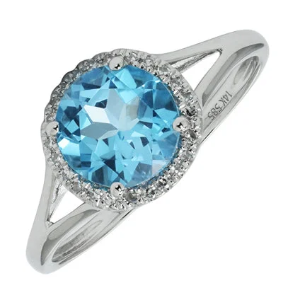 Women’s rings with agate slices for earthiness -Madison L Blue Topaz Ring in 14kt White Gold with Diamonds (1/20ct tw)