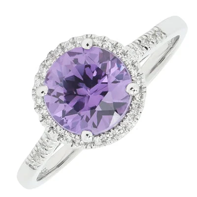 Women’s engagement rings with radiant-cut rubies -Madison L Created Alexandrite Halo Ring in 14kt White Gold with Diamonds (1/20ct tw)