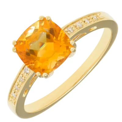 Women’s platinum rings with dazzling black diamonds -Madison L Cushion Citrine Ring in 14kt Yellow Gold with Diamonds (.03ct tw)