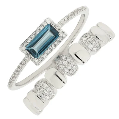 Women’s rings with tiger eye for boldness -Madison L London Blue Topaz Double Band Fashion Ring with Diamonds in 14kt White Gold (1/5ct tw)