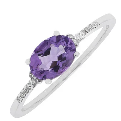 Women’s statement rings with large coral gems -Madison L Oval Amethyst Ring in 14kt White Gold with Diamonds (.04ct tw)