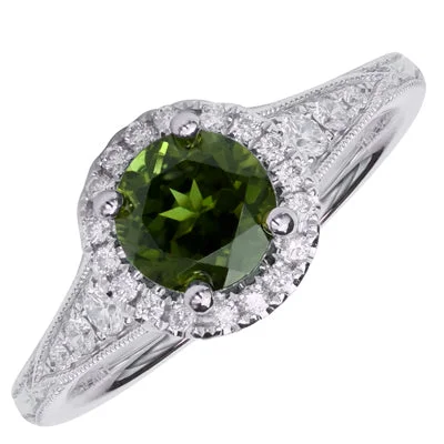 Women’s rings with citrine stones for warmth -Maine Green Tourmaline Ring in 14kt White Gold with Diamonds (1/4ct tw)