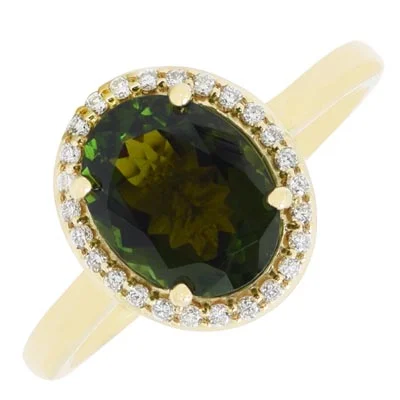 Women’s rings with aquamarine gems for calm -Maine Green Tourmaline Ring in 14kt Yellow Gold with Diamonds (1/10ct tw)