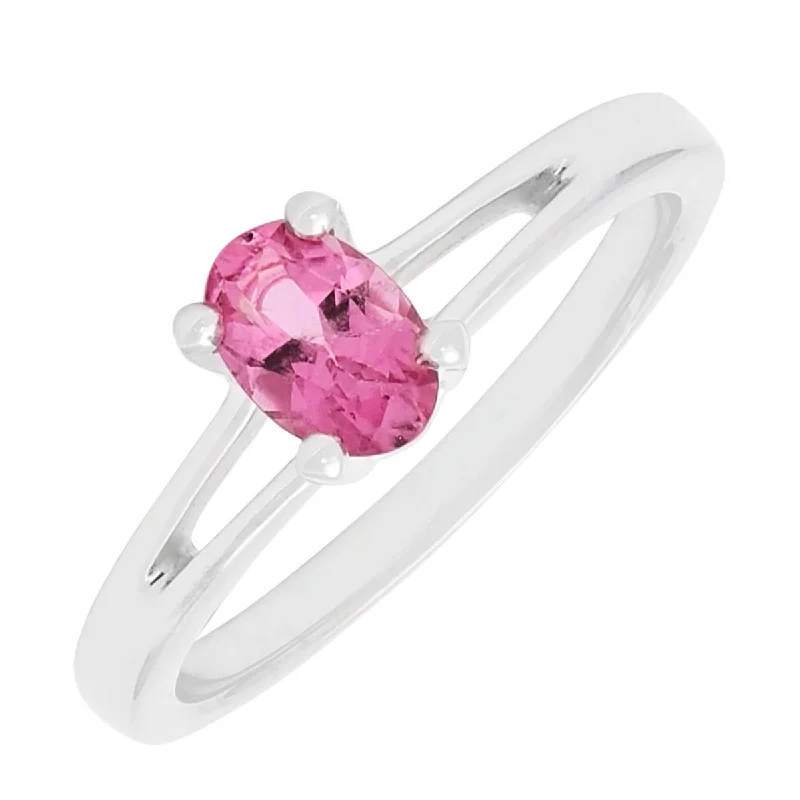 Women’s chunky rings with vibrant ruby inlays -Maine Pink Tourmaline Oval Ring in Sterling Silver