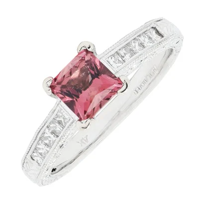 Women’s bridal rings with diamond halo settings -Maine Pink Tourmaline Ring in 14kt White Gold with Diamonds (1/4ct tw)