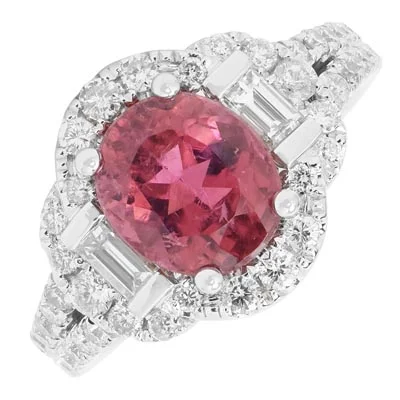 Women’s layered rings with mixed gemstone bands -Maine Pink Tourmaline Ring in 14kt White Gold with Diamonds (1ct tw)