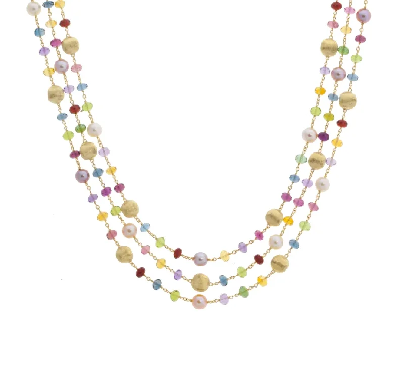 Simple necklaces and pendants with tiny charms for a delicate and casual vibe-Marco Bicego Africa Mixed Gemstone and Pearl Triple Strand Necklace