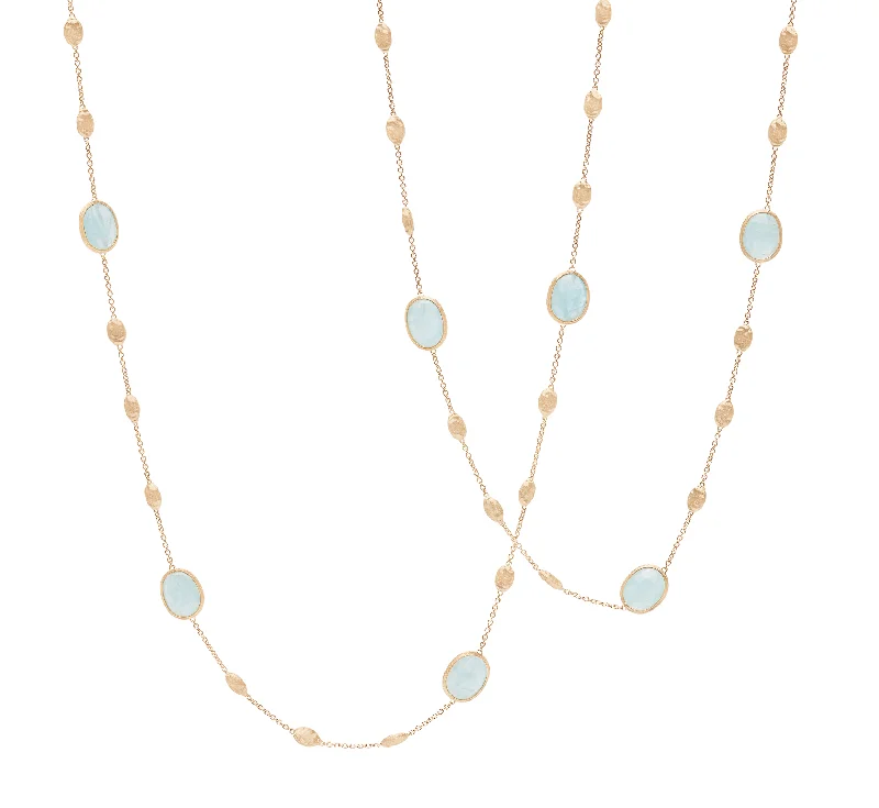 Trendy necklaces and pendants with geometric shapes for a modern aesthetic-Marco Bicego Siviglia Yellow Gold Aquamarine Long Necklace