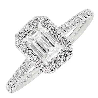 Women’s rings with radiant citrine for shine -Martin Flyer Emerald Cut Diamond Halo Engagement Ring in 14kt White Gold (3/4ct tw)