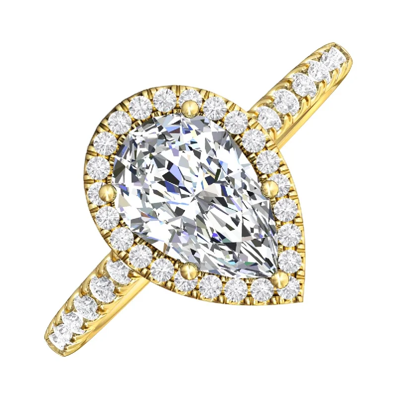 Women’s rings with shield-cut topaz stones -Martin Flyer Pear Diamond Halo Engagement Ring in 14kt Yellow Gold (1 1/3ct tw)