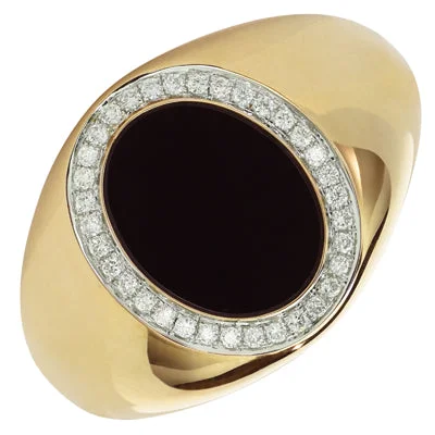 Women’s vintage rings with ornate rose-cut stones -Mens Black Onyx Ring in 10kt Yellow Gold with Diamonds (1/5ct tw)