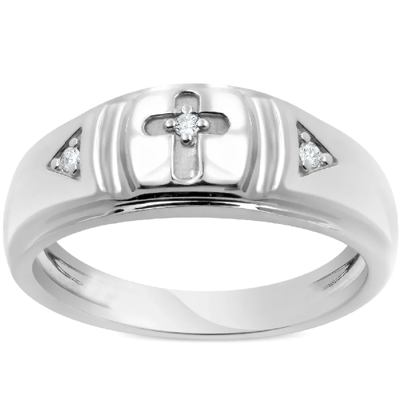 Women’s titanium rings with sleek modern designs -Mens Diamond Cross Wedding Ring 10k White Gold