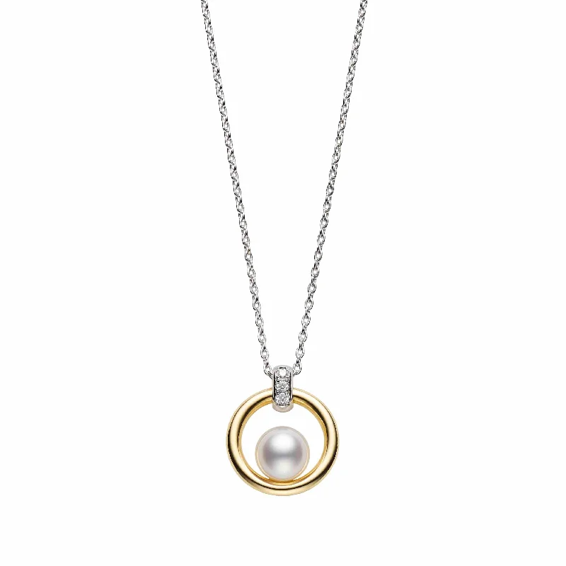 Necklaces and pendants with leaf-shaped designs for an earthy, organic feel-Mikimoto 18K White Gold and 18K Yellow Gold Akoya Diamond Necklace