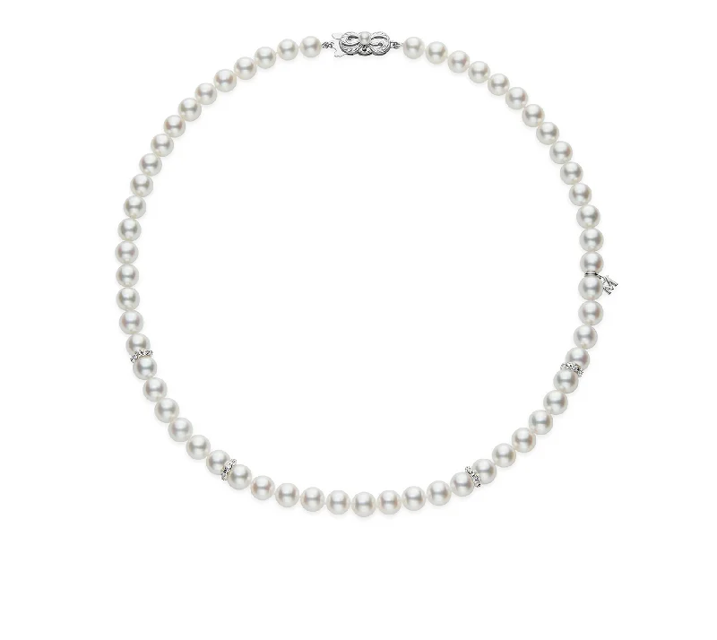 Beautiful necklaces and pendants with butterfly motifs for a whimsical style-Mikimoto White Gold Akoya Pearl and Diamond Roundel, 18"