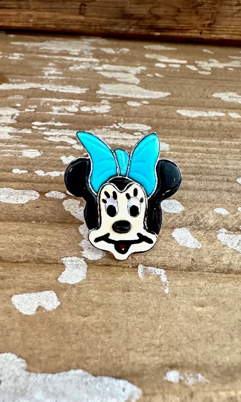 Women’s rings with rough opal for beauty -MINNIE MOUSE Zuni Toons Inlay Silver Ring • Size 9, 8