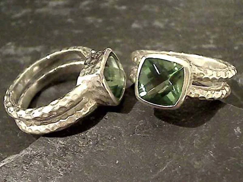 Women’s rings with smoky quartz for depth -Size 7 Green Quartz, Sterling Silver Ring