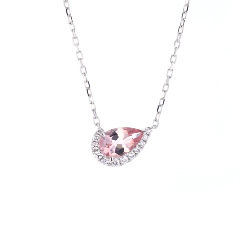 Necklaces and pendants with enamel accents for a colorful, eye-catching appearance-Morganite & Diamodn Pendant Necklace