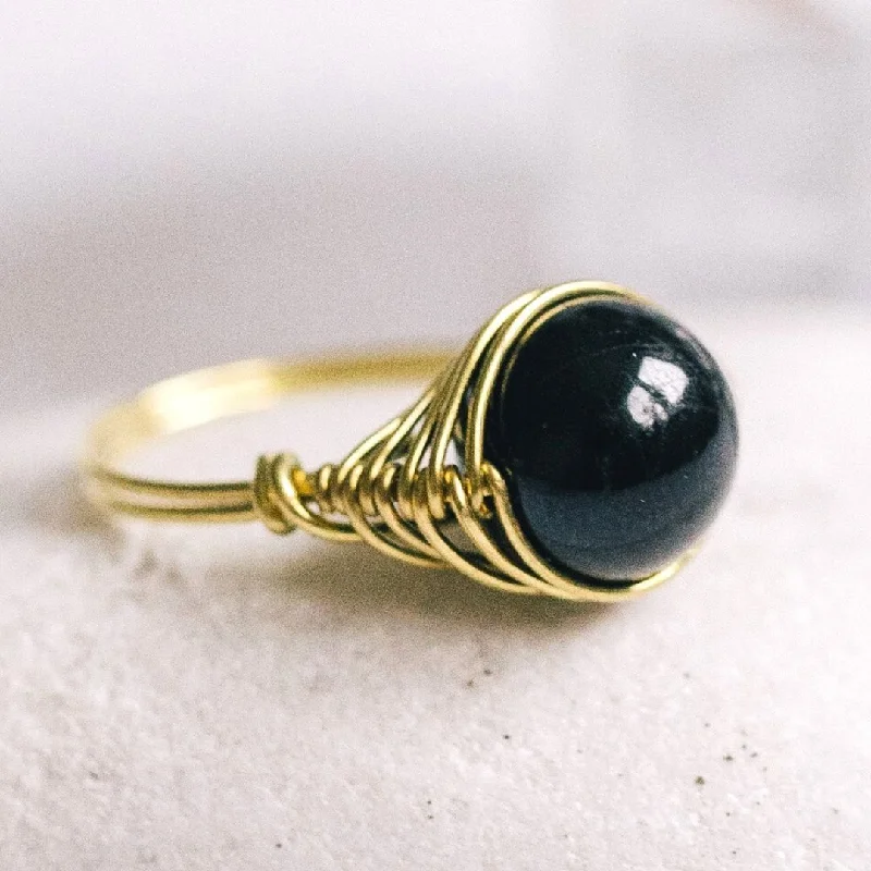 Women’s silver rings featuring bold turquoise gems -Natural Black Tourmaline Gemstone Ring